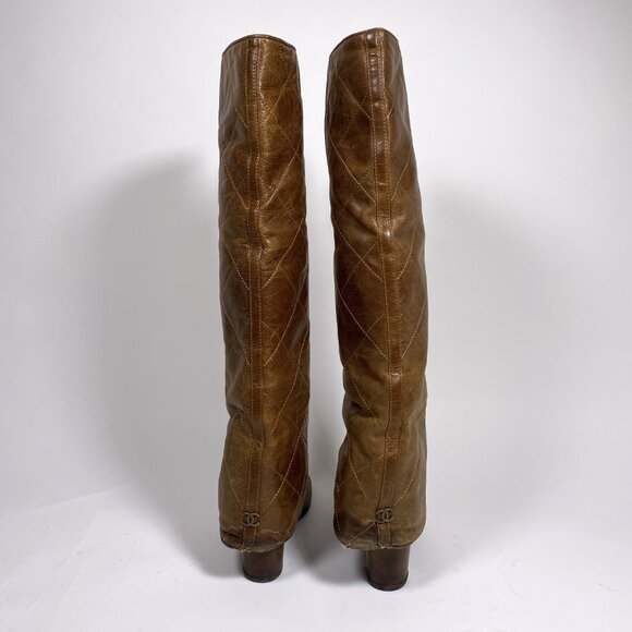 CHANEL Brown Leather Fold-Over Knee High Boots *AS IS* FINAL SALE! - Picture 2 of 16